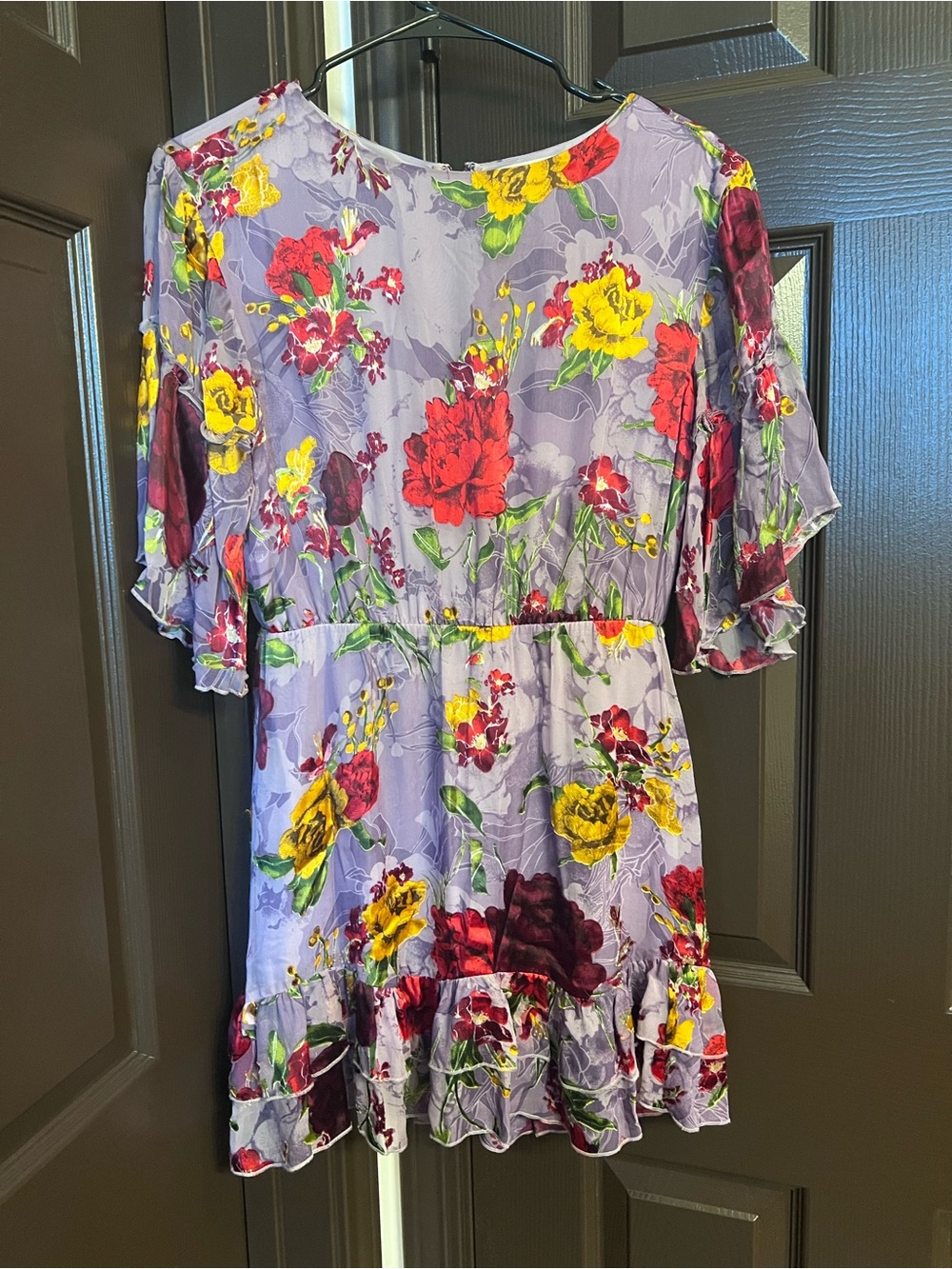 Alice + Olivia Lavender Mini Dress with Red and Yellow Floral Print